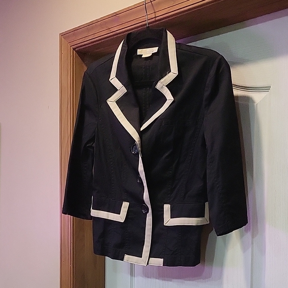 Michael Kors Jackets & Blazers - Michael Kors M 8 Chino Black And Tan tipped Blazer Jacket Excellent 3/4 slv